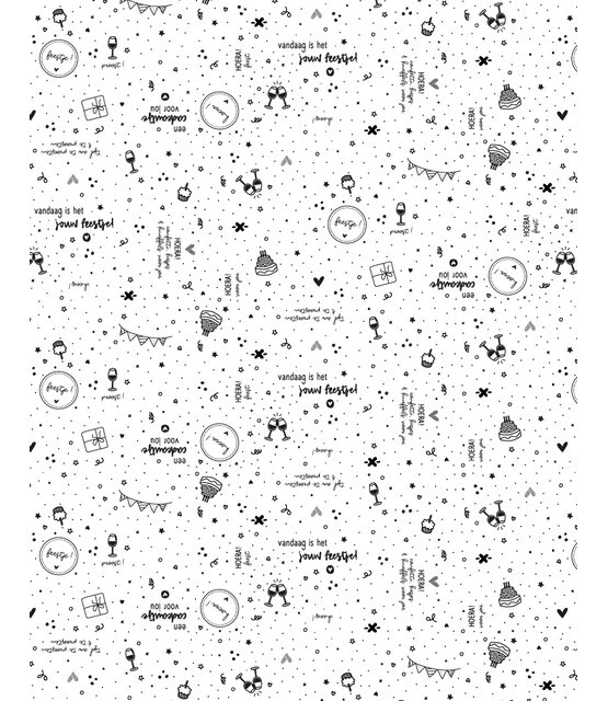 Rol cadeaupapier verjaardag wit zwart  50x300cm Rol cadeaupapier verjaardag wit zwart  50x300cm