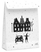 Sinterklaas cadeauzakje wit met zwart patroon en grachtenpanden en pieten- met bodem