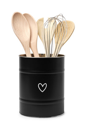 Keukenblik zwart met hartje - MET KLEINE BESCHADIGING