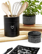 Keukenblik zwart met hartje - LICHT BESCHADIGD
