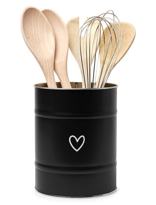 Keukenblik zwart met hartje - LICHT BESCHADIGD