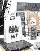 Sinterklaas cadeauzakje wit met zwart patroon en grachtenpanden en pieten- met bodem