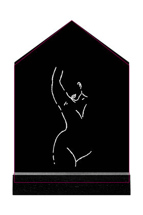 Huisje zwart met witte lijntekening vrouw - 11cm