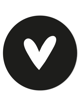 Muurcirkel (binnen) zwart met wit hart - 3 formaten