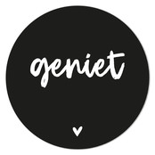 Muurcirkel zwart met tekst 'Geniet'