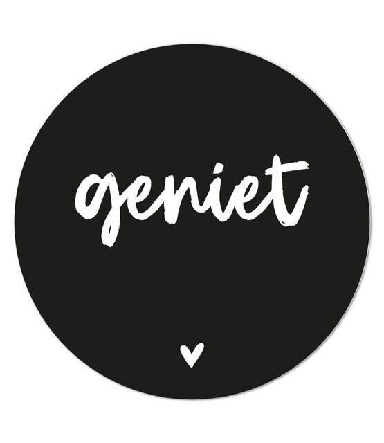 Muurcirkel zwart met tekst 'Geniet'