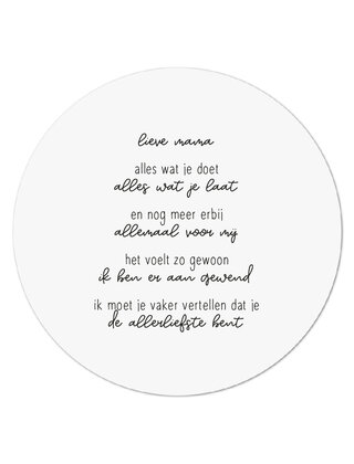 Muurcirkel (binnen) wit met gedicht 'Lieve mama...' - 20cm