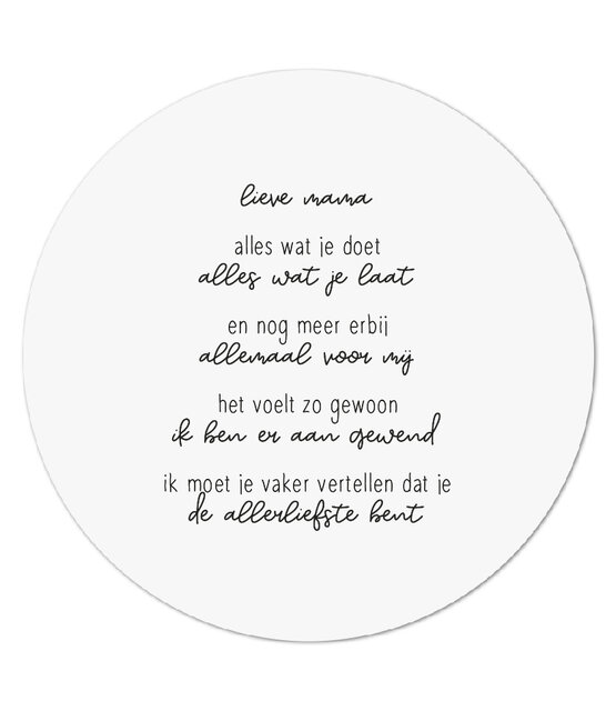 Muurcirkel wit met gedicht 'Lieve mama...'