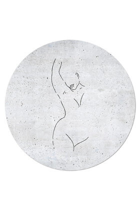 Muurcirkel (binnen) betonlook met lijntekening vrouw -  3 formaten