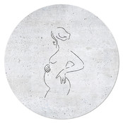 Muurcirkel betonlook met lijntekening zwangere  vrouw Muurcirkel betonlook met lijntekening zwangere  vrouw