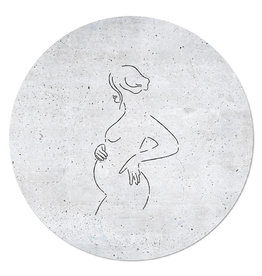 Zoedt Muurcirkel (binnen) betonlook met lijntekening zwangere vrouw -  3 formaten