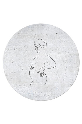 Muurcirkel (binnen) betonlook met lijntekening zwangere vrouw -  3 formaten