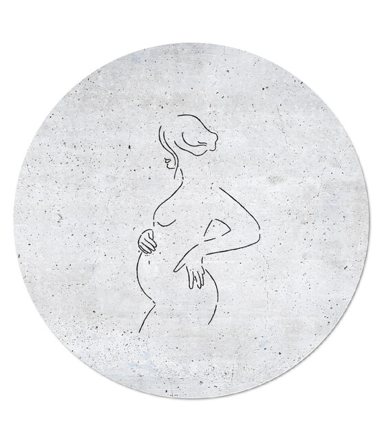 Muurcirkel betonlook met lijntekening zwangere  vrouw Muurcirkel betonlook met lijntekening zwangere  vrouw
