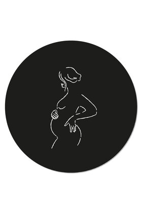 Muurcirkel (binnen) zwart met lijntekening zwangere vrouw -  3 formaten