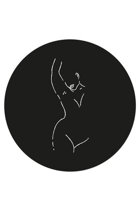 Muurcirkel (binnen) zwart met lijntekening vrouw - 3 formaten