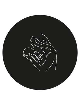 Muurcirkel (binnen) zwart met lijntekening vrouw met kind - 3 formaten