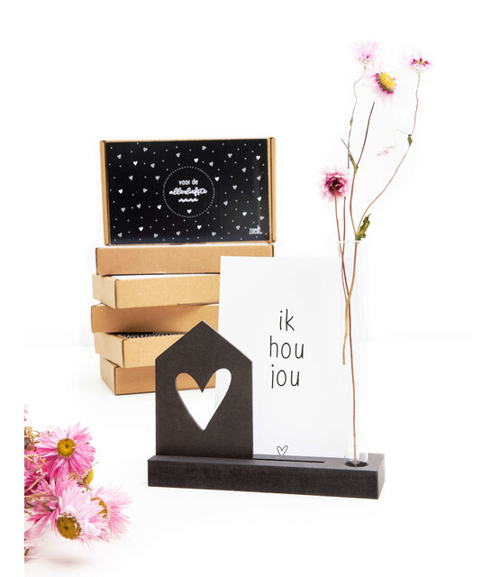 Moederdag cadeau -Kaarthouder met vaasje en houten kaartje