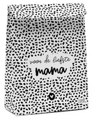 Cadeauzakje wit met zwart patroon en tekst 'Voor de liefste mama' - met bodem Cadeauzakje wit met zwart patroon en tekst 'Voor de liefste mama' - met bodem