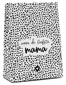 Cadeauzakje wit met zwart patroon en tekst 'Voor de liefste mama' - met bodem Cadeauzakje wit met zwart patroon en tekst 'Voor de liefste mama' - met bodem