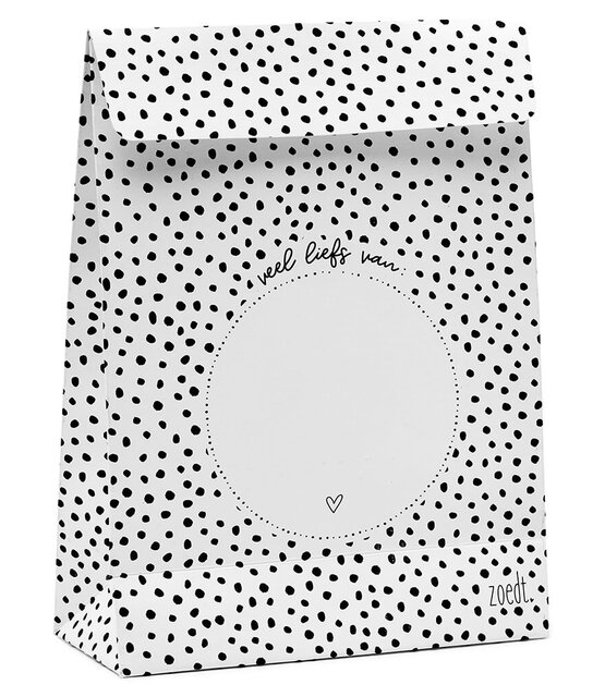Cadeauzakje zwart wit patroon 'Dit cadeautje is voor...' - met bodem Cadeauzakje zwart wit patroon 'Dit cadeautje is voor...' - met bodem