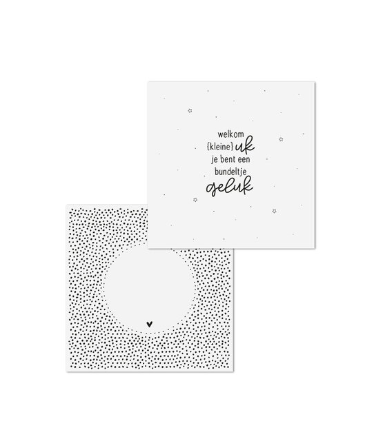 Wenskaart met tekst 'Welkom kleine uk...'  met bedrukte envelop