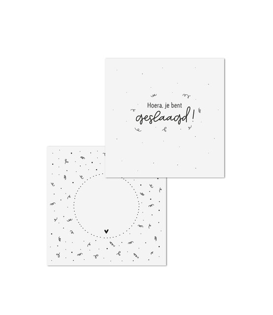 Wenskaart met tekst 'Hoera je bent geslaagd!'  - met bedrukte envelop