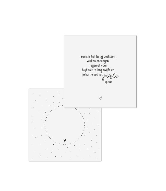 Wenskaart met gedicht 'Je hart weet het juiste spoor...'  - met bedrukte envelop