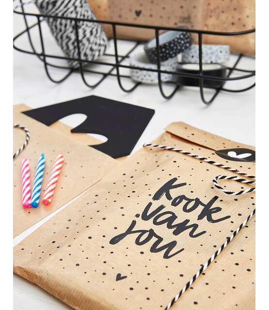 Cadeauzakjes set van 5 met dotsen tekst Kook van jou 15x22 cm