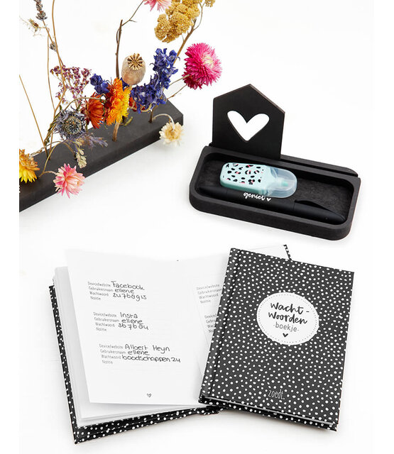 Wachtwoorden boekje zwart wit dots | A6 formaat