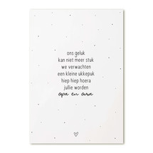 Kaart met tekst 'Hiep hiep hoera, jullie worden opa en oma'