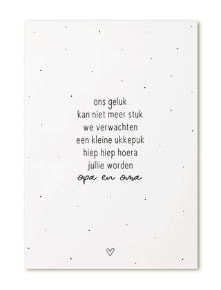 Kaart met tekst 'Hiep hiep hoera, jullie worden opa en oma'