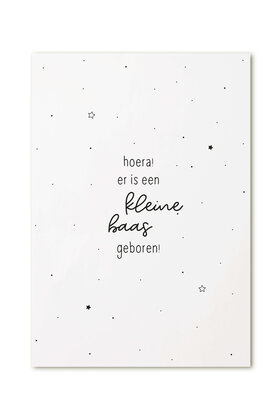 Kaart met tekst 'Hoera er is een kleine baas geboren!'