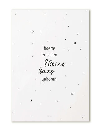 Kaart met tekst 'Hoera er is een kleine baas geboren!'