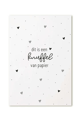 Kaart met tekst 'Dit is een knuffel van papier'
