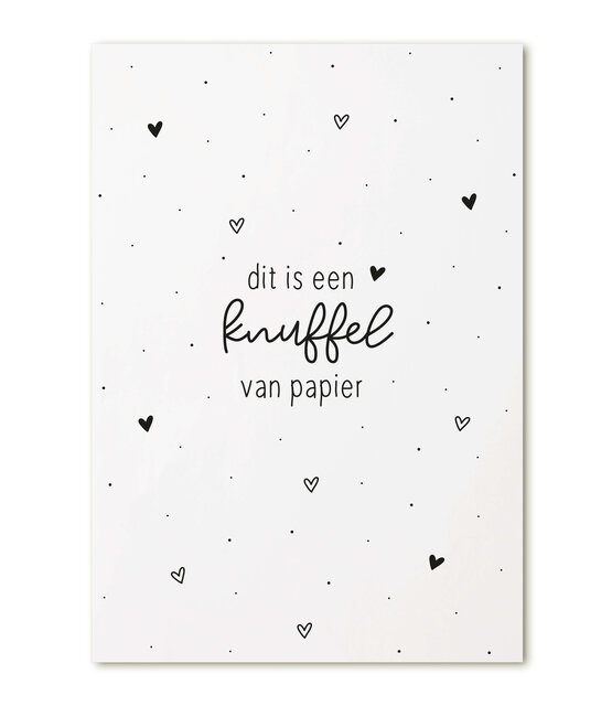 Kaart met tekst 'Dit is een knuffel van papier'