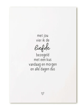 Kaart met tekst 'Met jou vier ik de liefde...'
