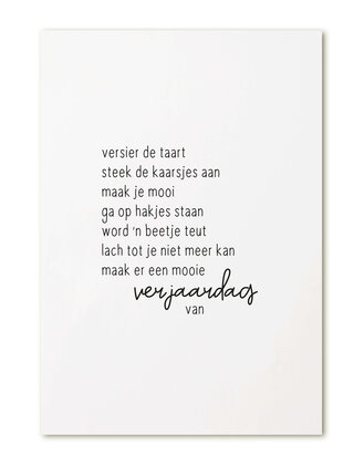 Kaart met gedicht verjaardag