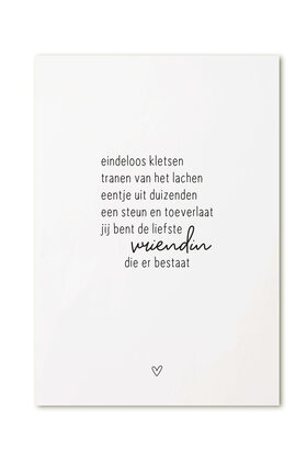 Kaart met gedicht 'Jij bent de liefste vriendin die er bestaat'