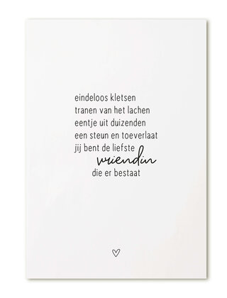 Kaart met gedicht 'Jij bent de liefste vriendin die er bestaat'