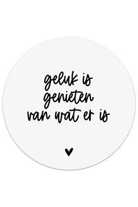 Muurcirkel (binnen) wit met tekst 'Geluk is...'  - 3 formaten