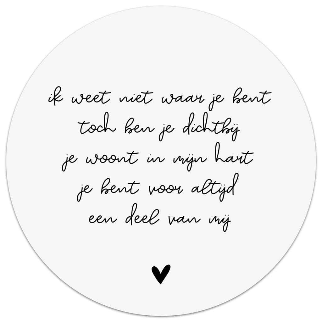 Muurcirkel wit met tekst 'Ik weet niet waar je bent...' Muurcirkel wit met tekst 'Ik weet niet waar je bent...'