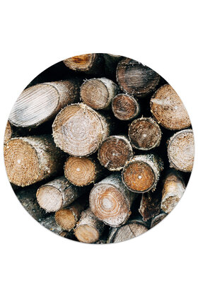 Muurcirkel (binnen) foto gestapeld hout - 3 formaten