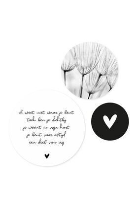 Set van 3 muurcirkels (binnen) - zwart wit 'Ik weet niet waar je bent..'