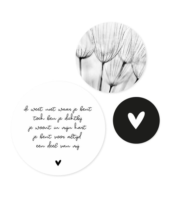 Set van 3 muurcirkels - zwart wit 'Ik weet niet waar je bent..' - 3 verschillende maten