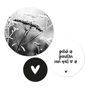 Set van 3 muurcirkels - zwart wit 'Geluk is genieten..'  - 3 verschillende maten