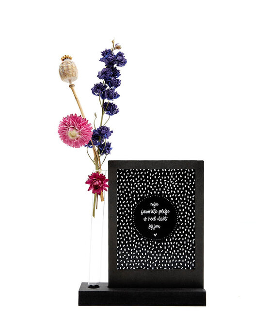 Zwarte houten wissellijst met vaasje