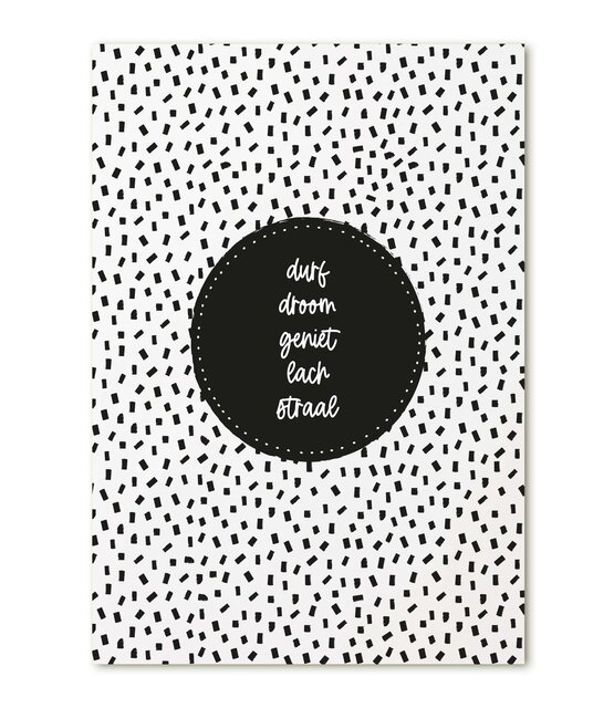 Kaart met tekst 'durf droom geniet lach straal' Kaart met tekst 'durf droom geniet lach straal'