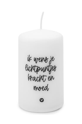 Kaars met tekst 'Ik wens je lichtpuntjes kracht en moed'
