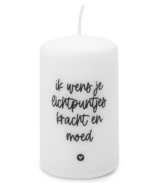 Kaars met tekst 'Ik wens je lichtpuntjes kracht en moed'