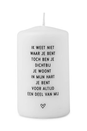Kaars met gedicht 'Ik weet niet waar je bent...'